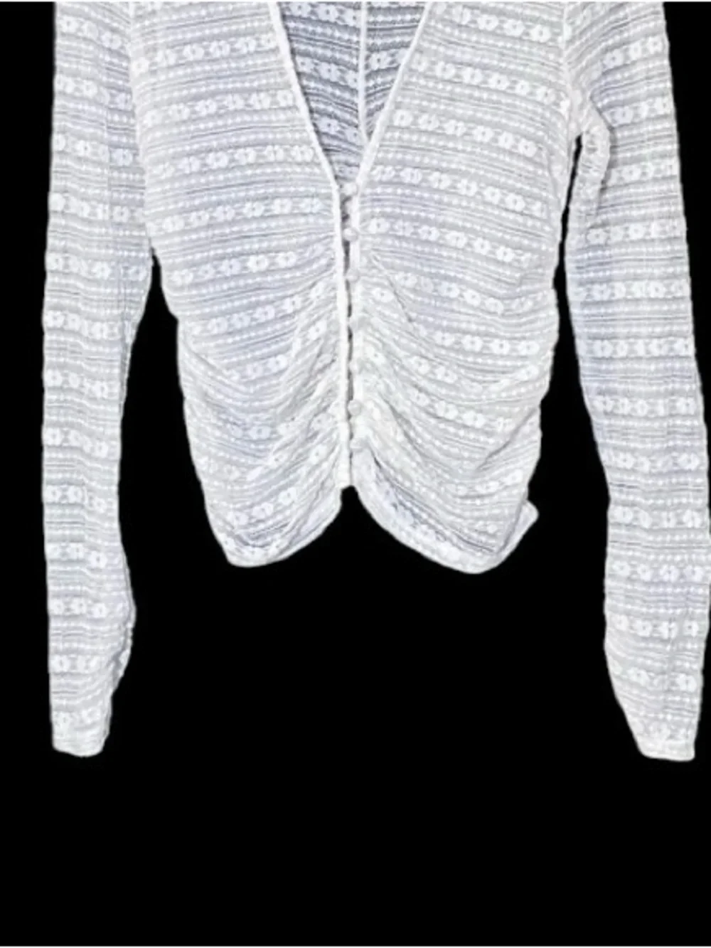 By Anthropologie Long-Sleeve V-Neck Floral Lace Sheer Top White Size S Boho